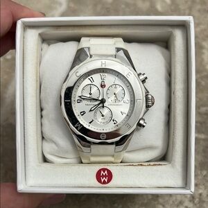 Michele Silver and White Women's Watch